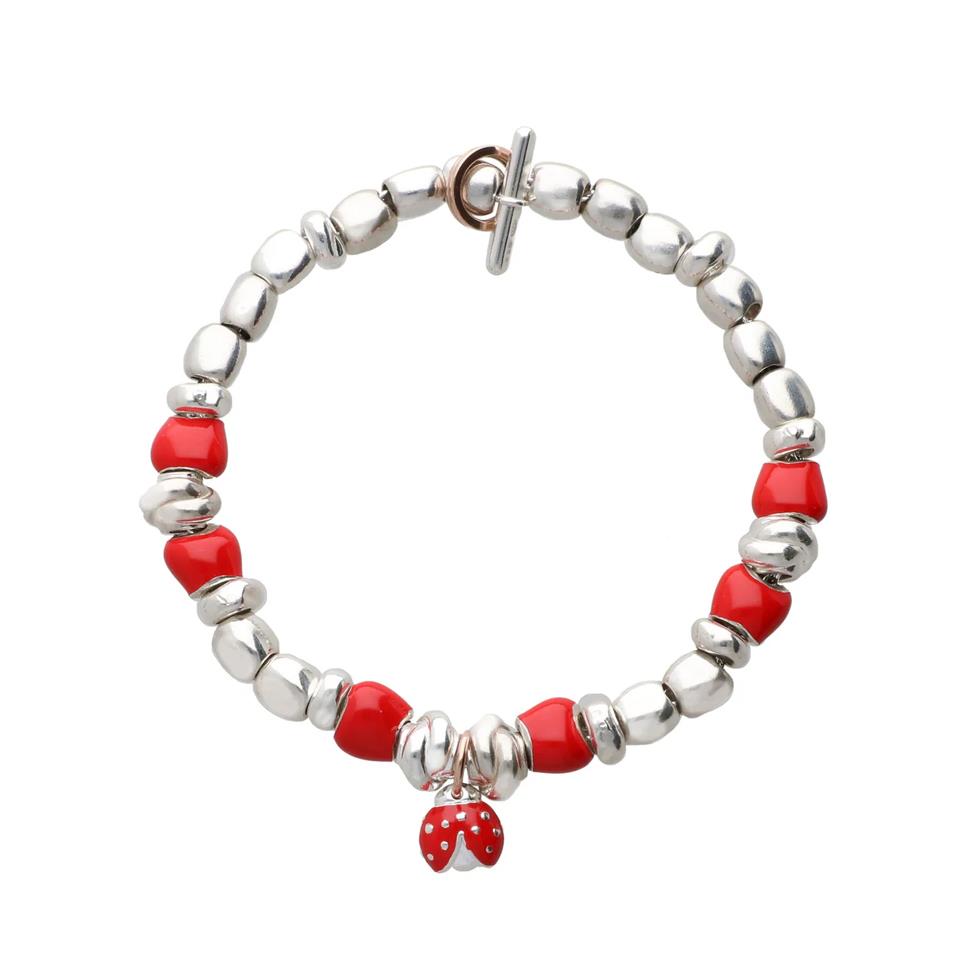 BRACCIALE A IN ARGENTO 925, ORO ROSA 9 TK E SMALTO ROSSO - RUBINIA SASSOLINI