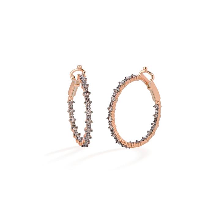 Orecchini cerchi "Wave" in oro rosa 18 kt con diamanti brillanti brown carati 2.45 - BUONOCORE