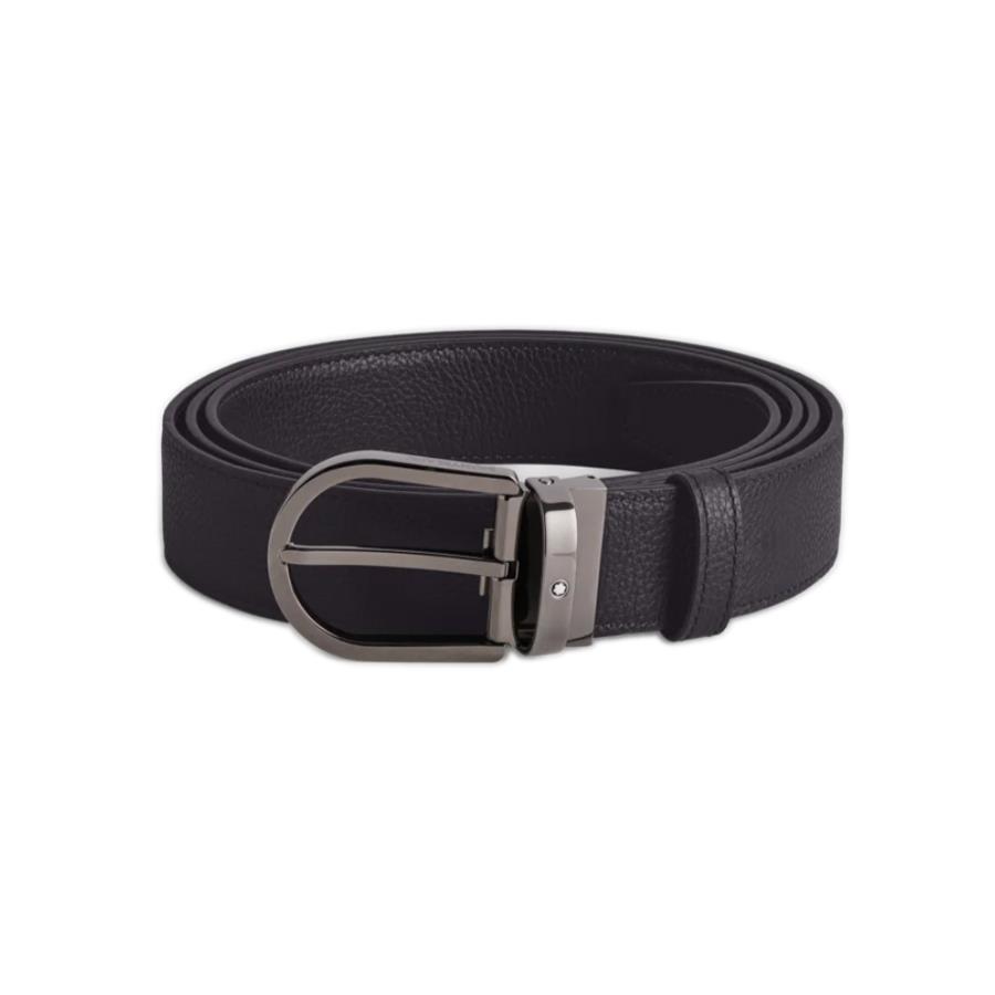 CINTURA REVERSIBILE IN PELLE BLU NOTTE/NERA 35 MM CON FIBBIA A FERRO DI CAVALLO - MONTBLANC