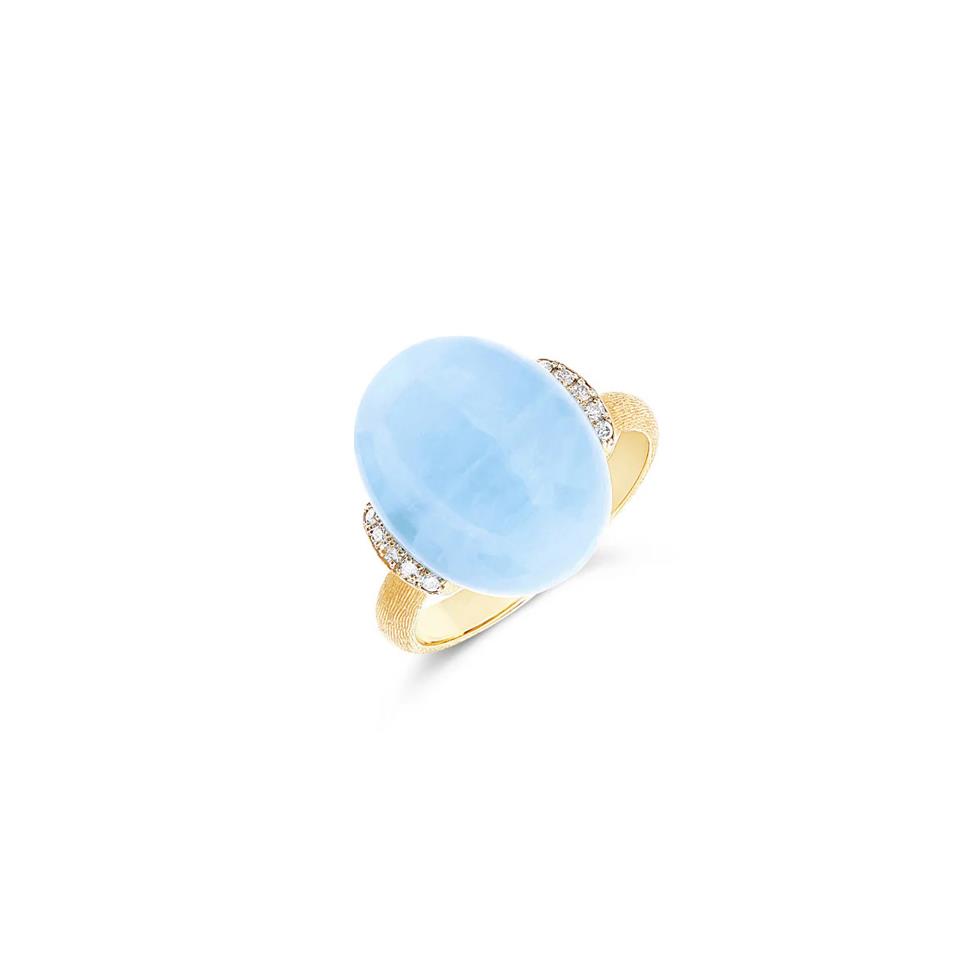 ANELLO "AZURE" IN ORO, DIAMANTI E ACQUAMARINA MILK (GRANDE) - DIAMANTI KT  0.07 - ACQUAMARINA KT 12.50 - NANIS