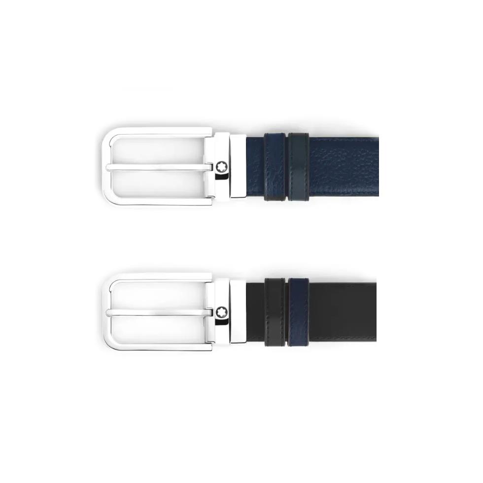 CINTURA FIBIA RETTANGOLARE REVERSIBILE MIDNIGHT BLU / NERO 35 MM - MONTBLANC