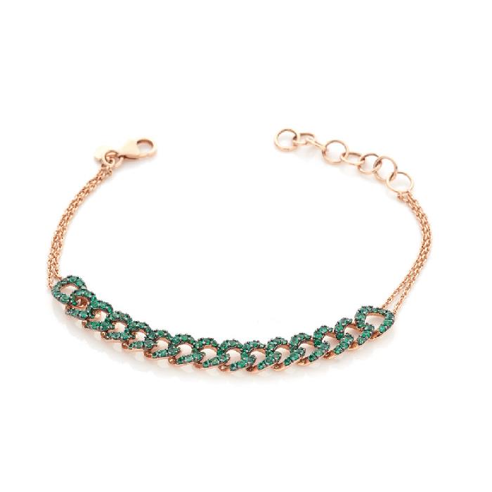 BRACCIALE ORO ROSA 18KT "GROUMETTE MM 6.70" METÀ E SMERALDI KT 1,30 - CEDRO