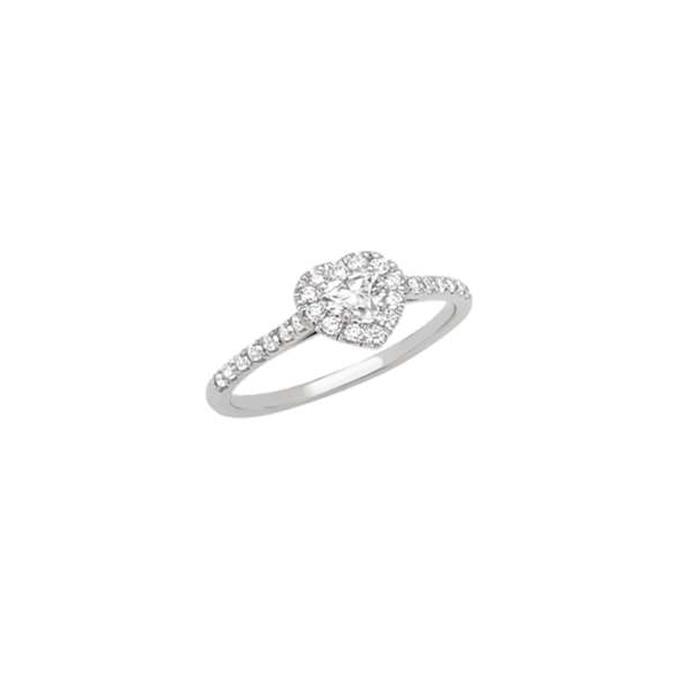 Solitario modello Cuore in oro bianco con diamante cuore 0.30 F VS contorno 0.23 G VS - CEDRO