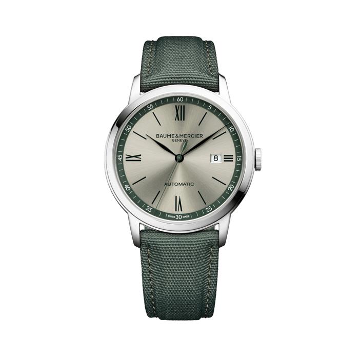 CLASSIMA ACCIAIO, AUTOMATICO, CASSA 42 MM, QUADRANTE BEIGE CINTURINO TESSUTO VERDE - BAUME & MERCIER