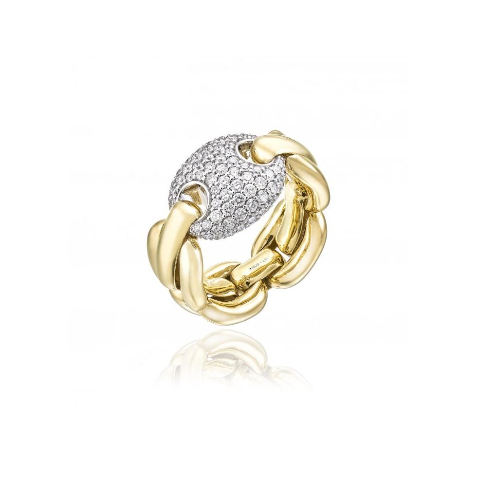 ANELLO X-TEND ORO GIALLO CON MAGLIA MARINARA ORO BIANCO PAVE DIAMANTI - MIS 14 - CHIMENTO