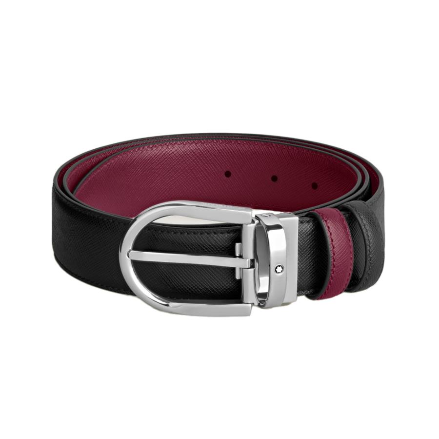 CINTURA REVERSIBILE 35 MM IN PELLE NERA/CASSIS CON FIBBIA A FERRO DI CAVALLO - MONTBLANC