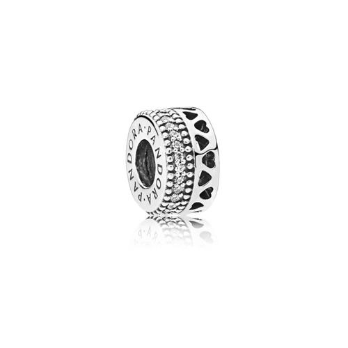 HEARTS SILVER SPACER WITH CLEAR CUBIC ZIRCONIA - PANDORA