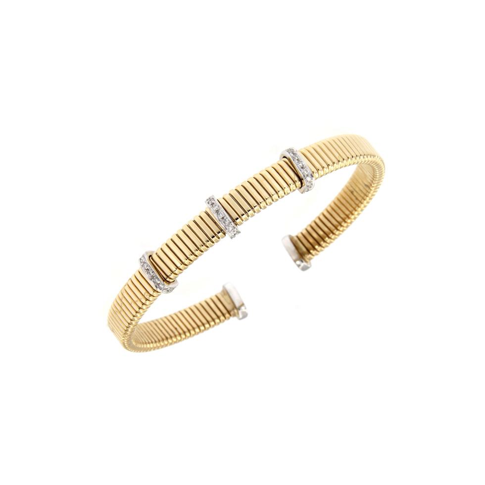 BRACCIALE ORO GIALLO 18 KT OVALE GRANDE CON 3 ELEMENTI ORO BIANCO E DIAM 0.21 - GR. 11.80 - ANTORA