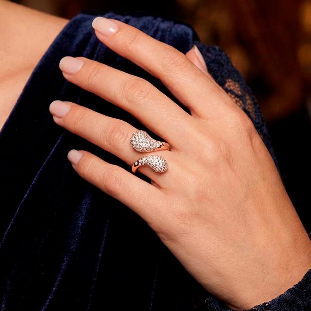 ANELLO IN ORO ROSA 18KT "CONTRARI&Egrave; PAV&Egrave;" GOCCIA - DIAM. 1.50 - BUONOCORE