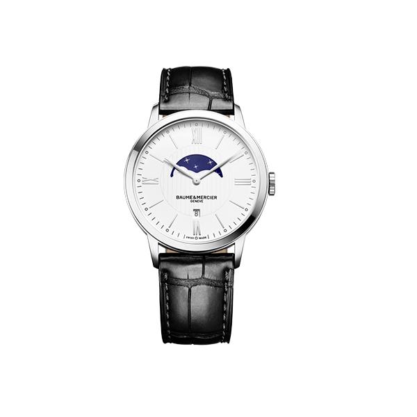 CLASSIMA 40 MM, IN ACCIAIO E PELLE, MOVIMENTO AL QUARZO CON FASI LUNARI - BAUME & MERCIER