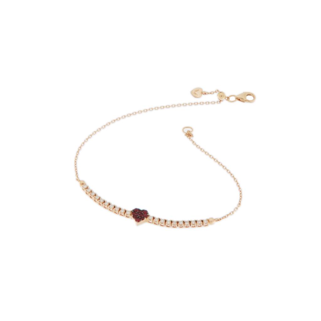 BRACCIALE MEZZO TENNIS ORO ROSA 18 KT "CUORE" CON DIAMANTI BIANCHI E RUBINI - GR 2.65 - KT 0.19 - RU 0.13 - CEDRO