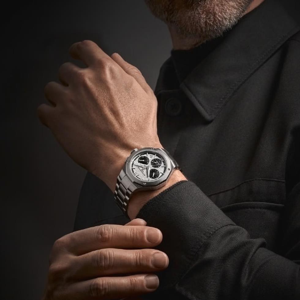 RIVIERA CHRONO ACC/ACC QUADRANTE BIANCO SFERE CHRONO NERE - BAUME & MERCIER