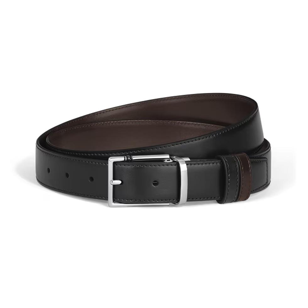 RECTANGULAR MEISTERST&Uuml;CK BUCKLE BLACK/EBONY 30MM REVERSIBLE LEATHER BELT - MONTBLANC