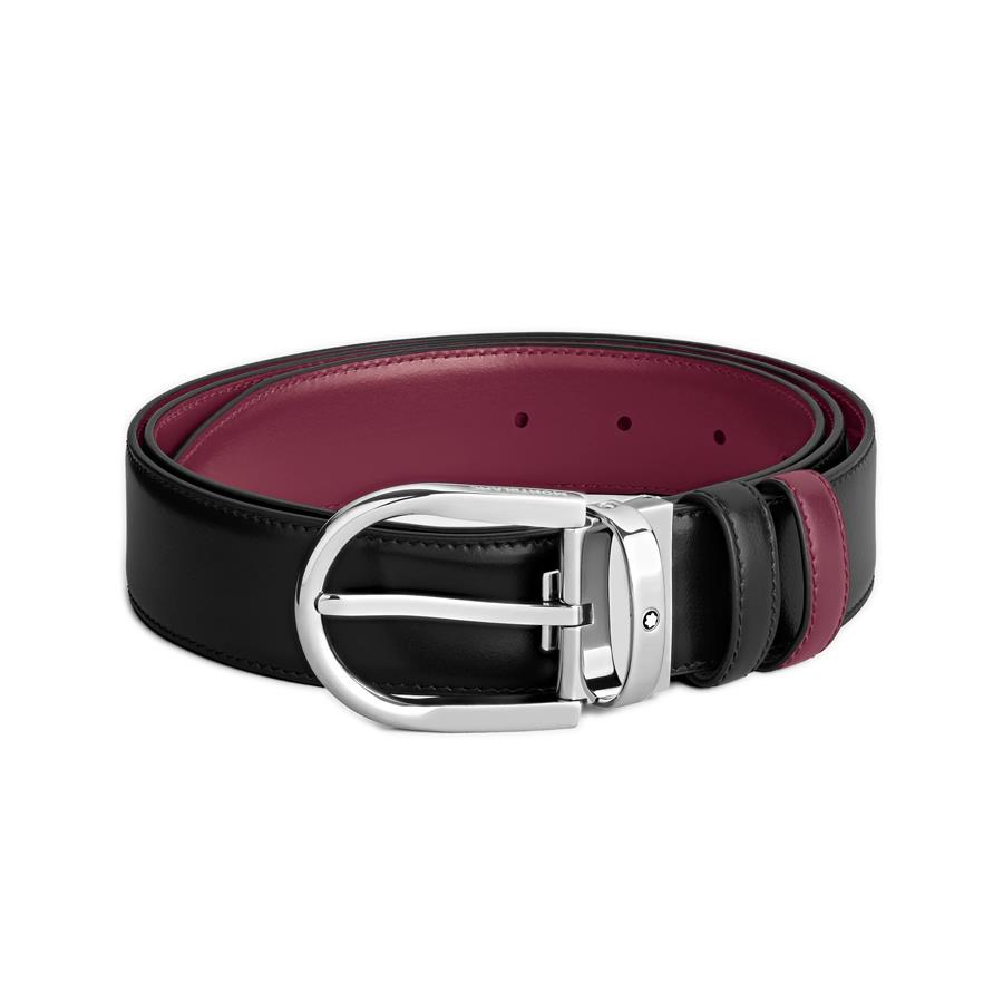 HORSESHOE BUCKLE BLACK/CASSIS 35MM REVERSIBLE LEATHER BELT - MONTBLANC
