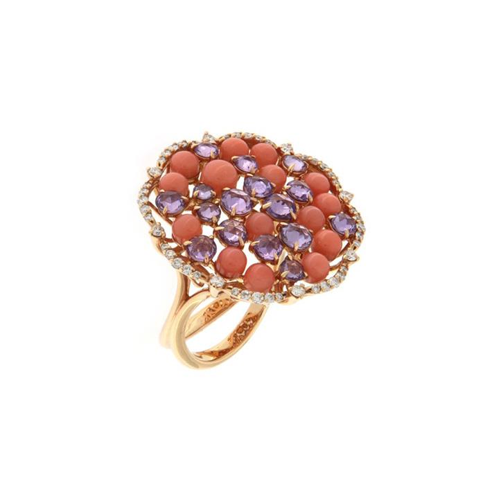 ANELLO DIAMANTI  BROWN, CORALLI E AMETISTE - GIOVANNI FERRARIS
