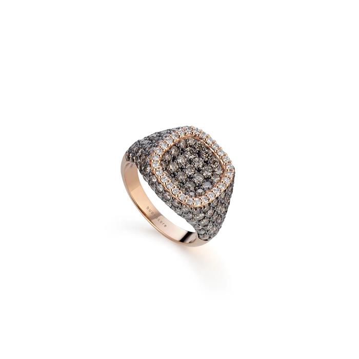 Anello chevalier in oro rosa 18 kt con diamanti brillanti bianchi e brown - bianchi carati 0.23 - brown carati 2.76 - gr 6.44 - BUONOCORE