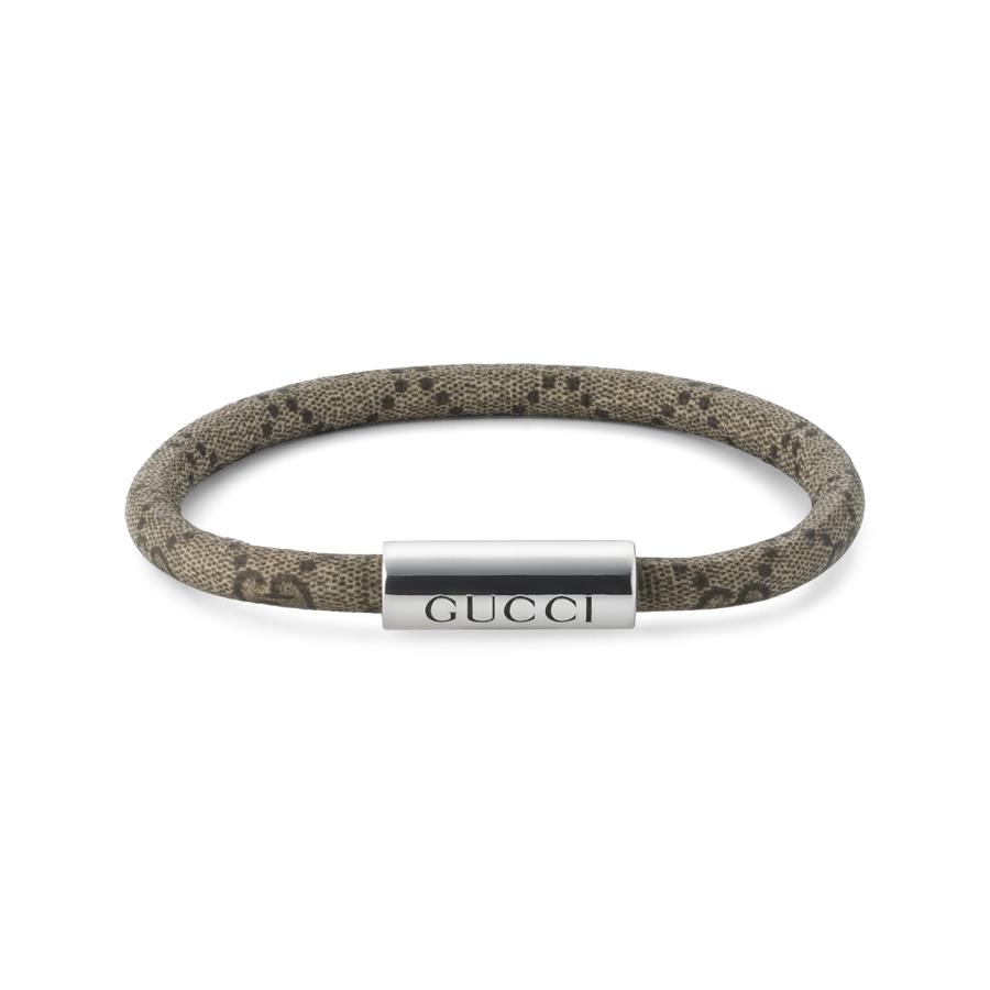 BRACCIALE PELLE GRIGIO BEIGE CHIUSURA ARGENTO CM 19 - GUCCI SILVER JEWELRY
