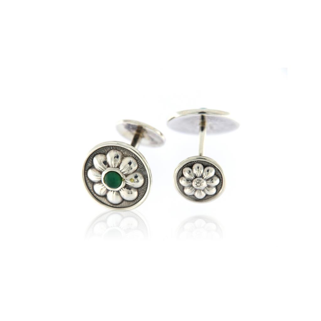 GEMELLI MARGHERITA CON AGATA VERDE - BUCCELLATI GIOIELLI