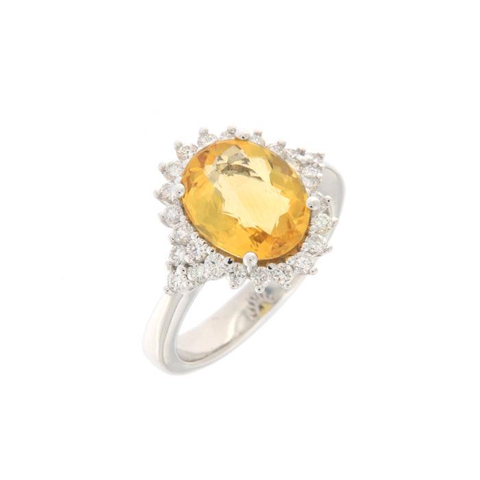 ANELLO CON DIAMANTI E ZAFFIRO GIALLO TAGLIO CUSCINO - CEDRO