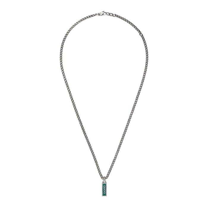 GUCCI TAG - COLLANA CON PENDENTE G IN ARGENTO E TURCHESE SMALTATO - GUCCI SILVER JEWELRY