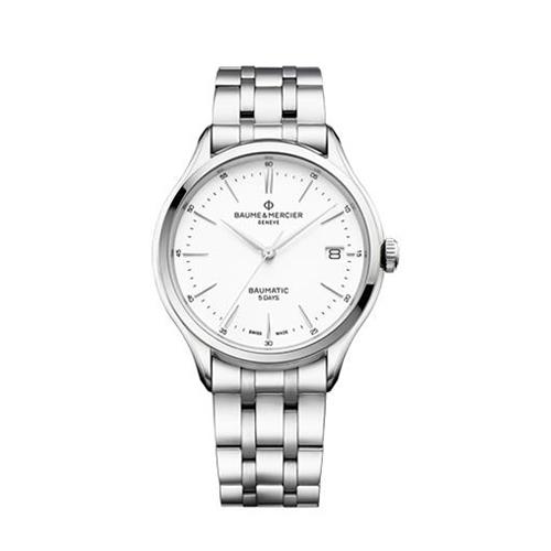 CLIFTON BAUMATIC 40 MM, CASSA IN ACCIAIO, QUADRANTE BIANCO, BRACCIALE IN ACCIAIO - BAUME & MERCIER