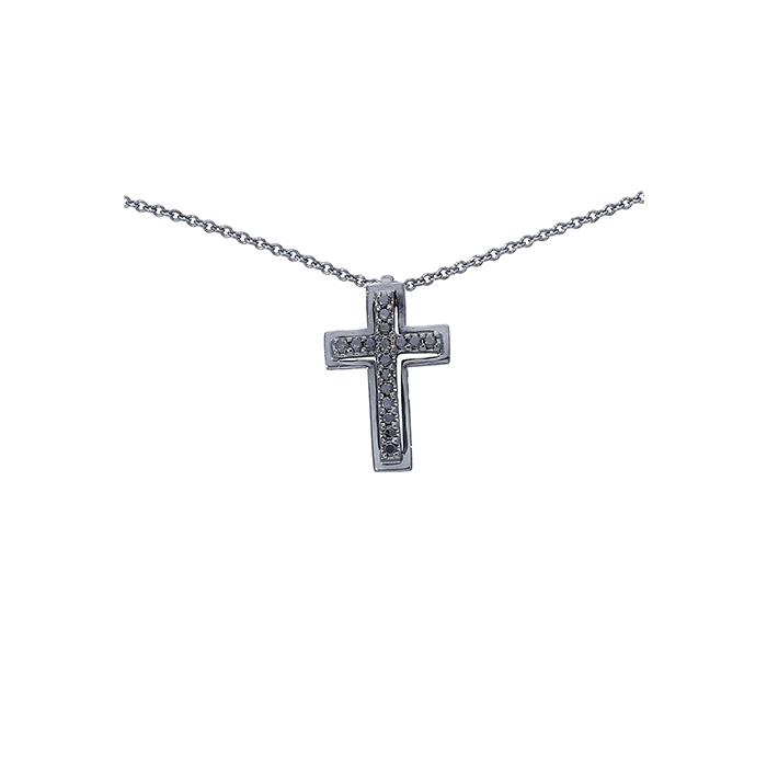 COLLANA CROCE IN ORO BRUNITO E DIAMANTI NERI KT 0.07 - CEDRO