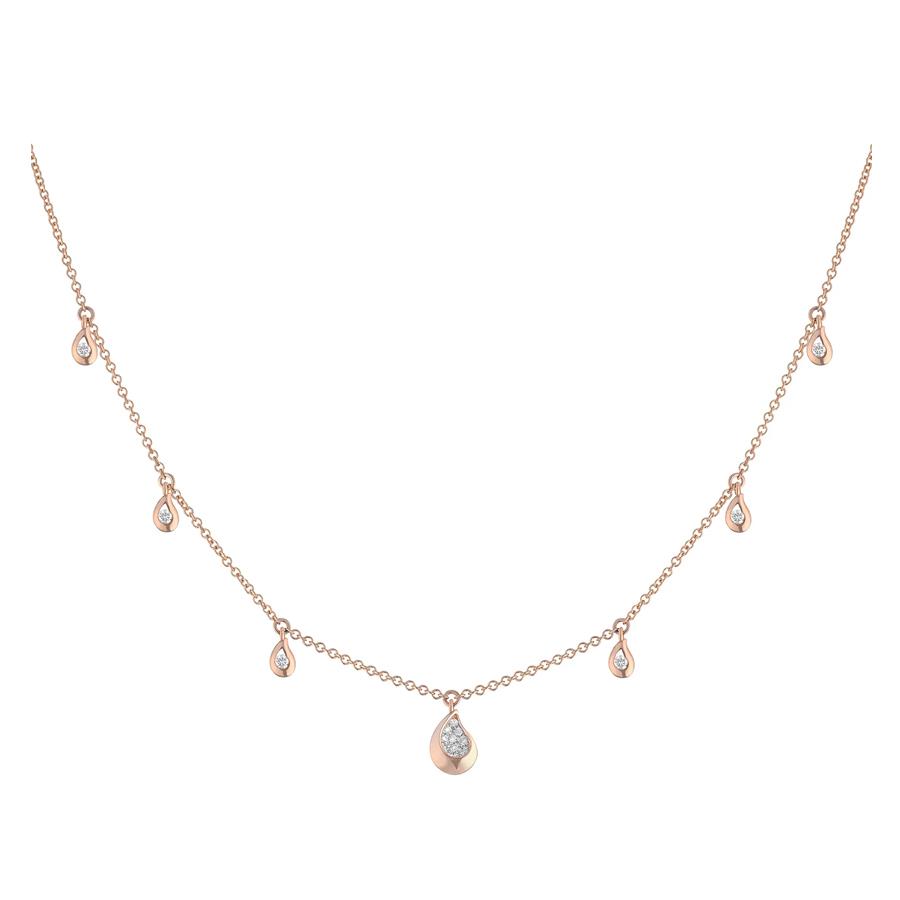 COLLANA "DEW" IN ORO ROSA GOCCIA 8MM E 6 GOCCINE LATERALI CON DIAMANTI BIANCHI - GR. 3.96 E D. 0.19 - BUONOCORE