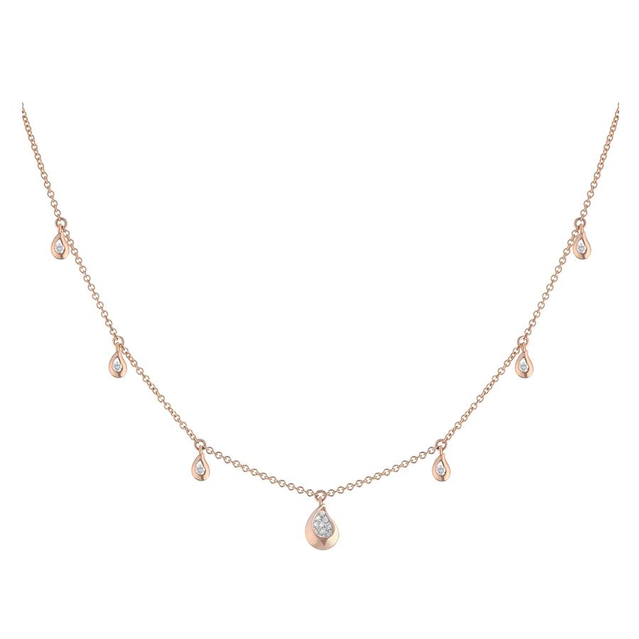 COLLANA "DEW" IN ORO ROSA GOCCIA 8MM E 6 GOCCINE LATERALI CON DIAMANTI BIANCHI - GR. 3.96 E D. 0.19 - CEDRO