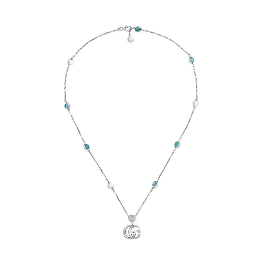 COLLANA GG MARMONT ARGENTO MADREPERLA TOPAZIO BLU E E TUECHESE  - GUCCI SILVER JEWELRY