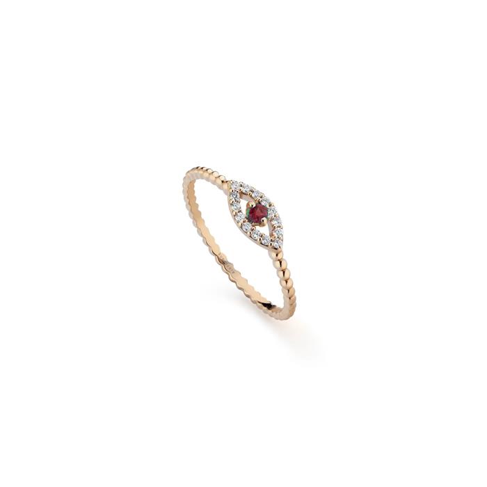 ANELLO ORO ROSA 18 KT OCCHIO IN DIAMANTI BIANCHI E CENTRO RUBINO - GR 1.37 - KT 0.09 - R 0.06 - BUONOCORE