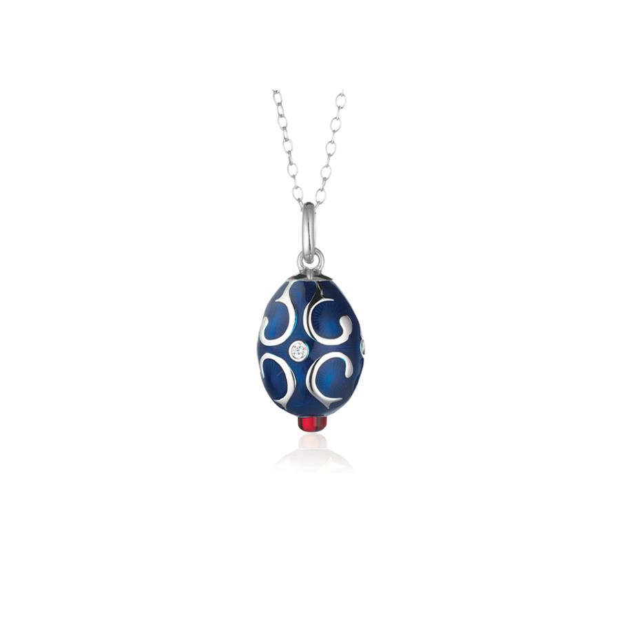 OVETTO PETER CARL EDITION - CIONDOLO SMALTO BLU CON CABOCHON ROSSO - COLLANA IN ARGENTO - TSARS COLLECTION
