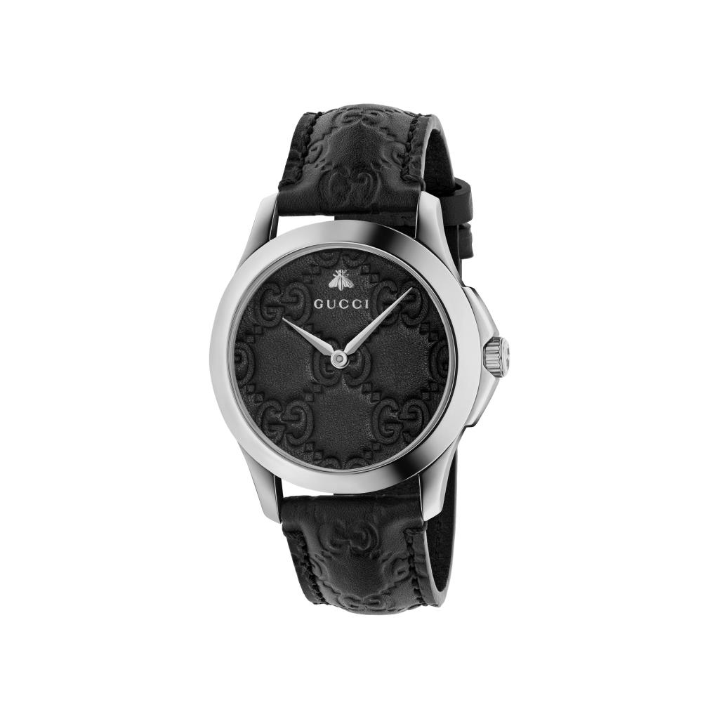GUCCI SIGNATURE 38 MM QUARZO ACCIAIO QUADRANTE E CINTURINO IN PELLE  NERA - GUCCI TIMEPIECES