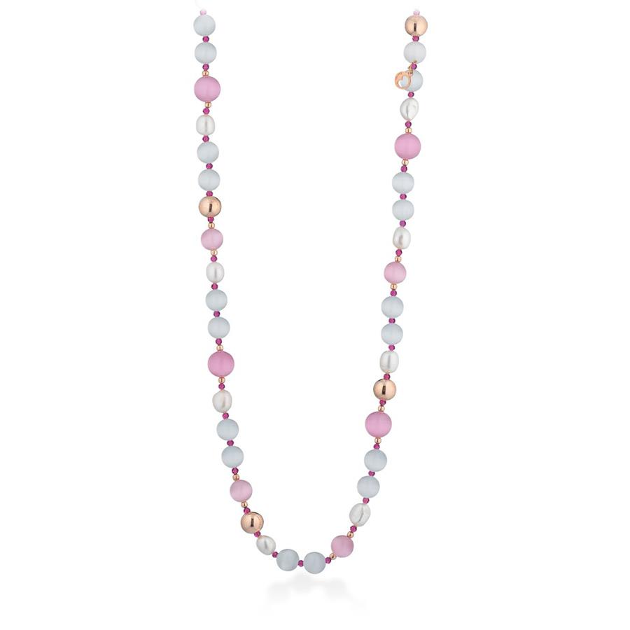 COLL.OCCHIO GATTO ROSA,CRISTALL.DI ROCCA,PERLE D'ACQUA DOLCE,AG925 ROSA,SPIN ROS - LE LUNE GLAMOUR