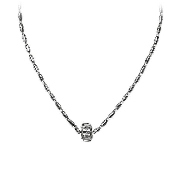 COLLANA CON MOTIVO G IN ARGENTO ANTICATO E CRISTALLI - GUCCI SILVER JEWELRY