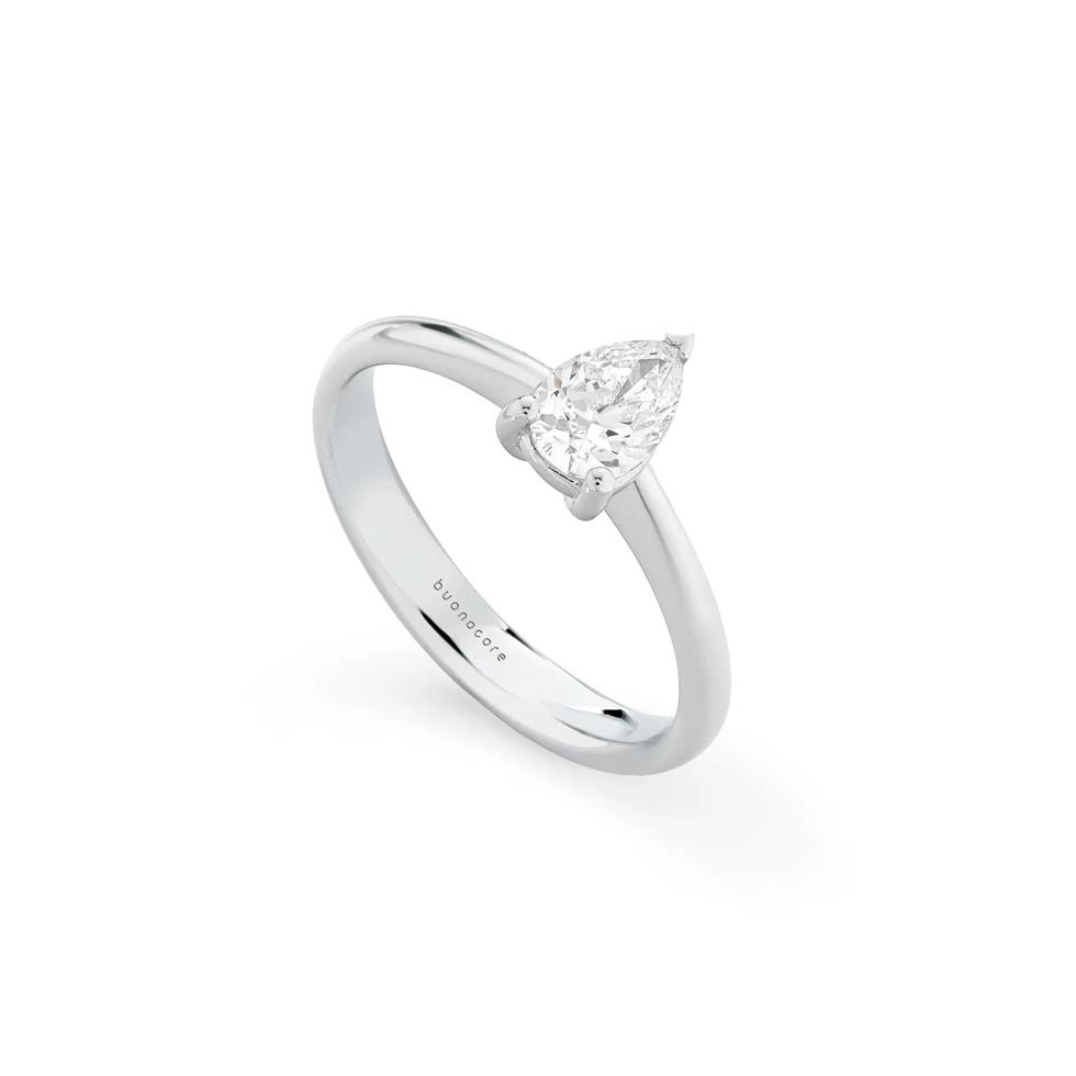 ANELLO SOLITARIO "PROMISE" IN ORO BIANCO CON DIAMANTE GOCCIA CT. 0.50 - GR 3.50 - BUONOCORE
