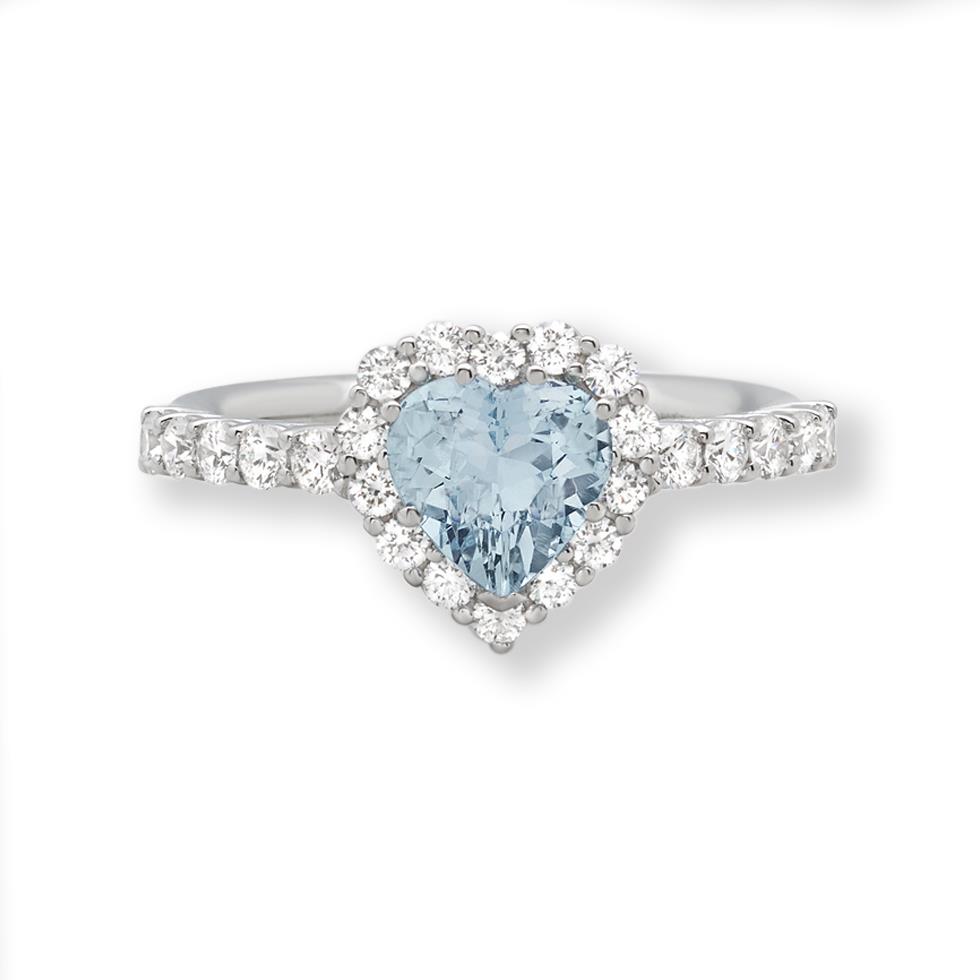 Anello modello Cuore in oro bianco con acquamarina cuore1.08 contorno diamanti 0.59 G VS - GIORGIO VISCONTI
