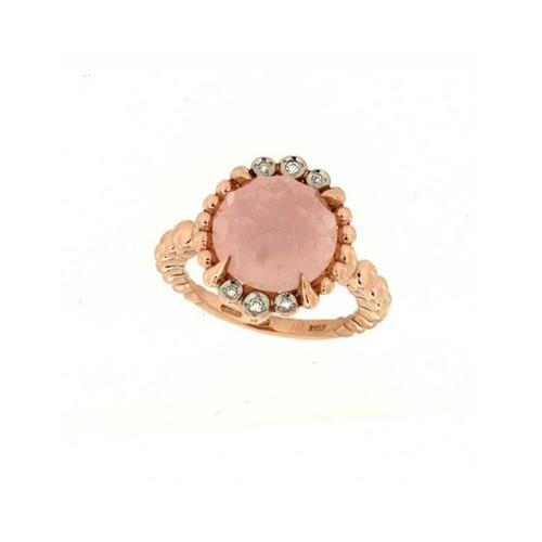 ANELLO IN OPRO 9CT. CON QUARZO ROSA TONDO E BRILL. CT. 0.04 - MINU