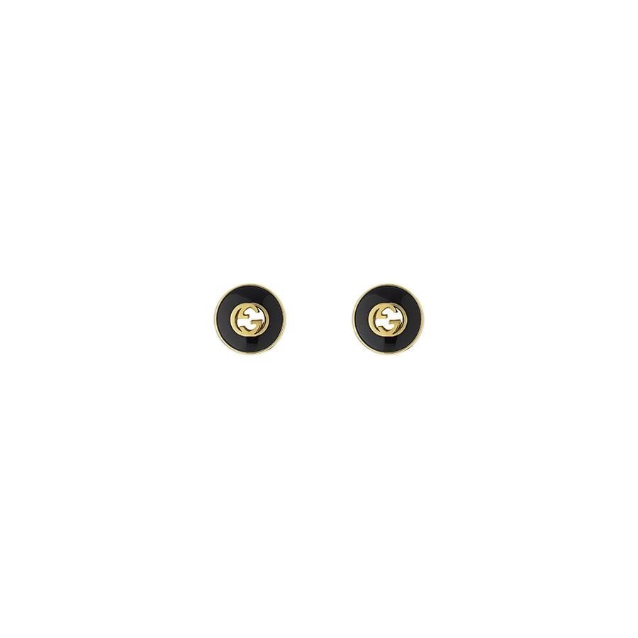 GUCCI INTERLOCKING - ORECCHINI IN ORO GIALLO TOPPA CON ONICE E DIAMANTI - GUCCI FINE JEWELRY