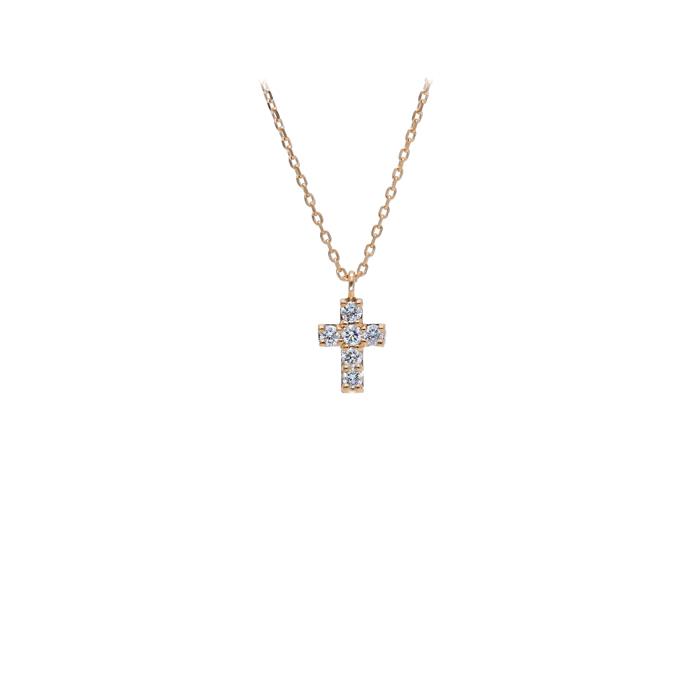 COLLANA CROCE ORO ROSA E DIAMANTI KT 0.09 - CEDRO