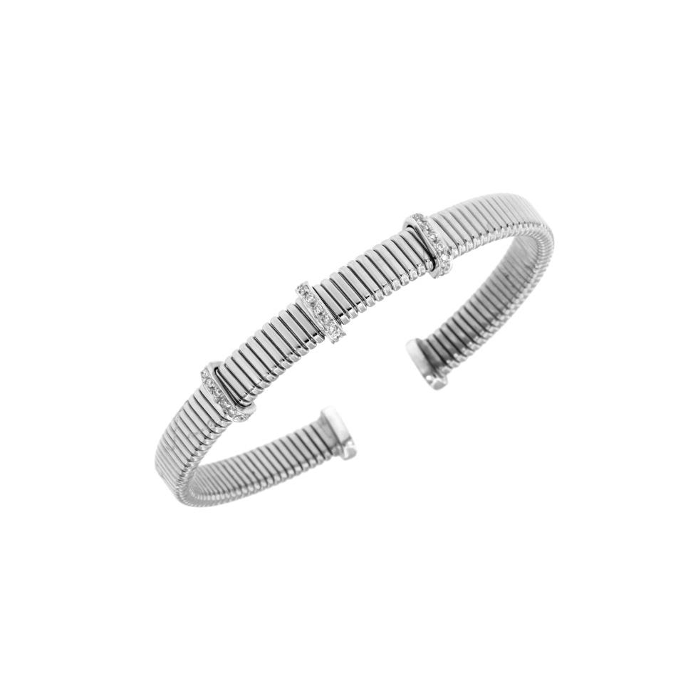 BRACCIALE ORO BIANCO 18 KT OVALE GRANDE CON 3 ELEMENTI ORO BIANCO E DIAM 0.21 - GR. 11.80 - ANTORA