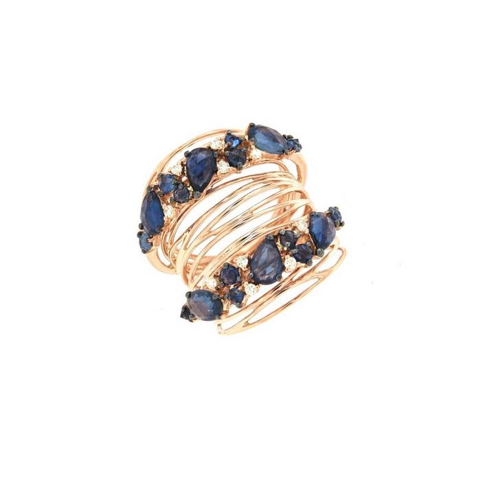 ANELLO IN ORO ROSA CON DIAMANTI 'CAPE' - CT 0,16 E ZAFFIRI - CT 3.53 - GIOVANNI FERRARIS