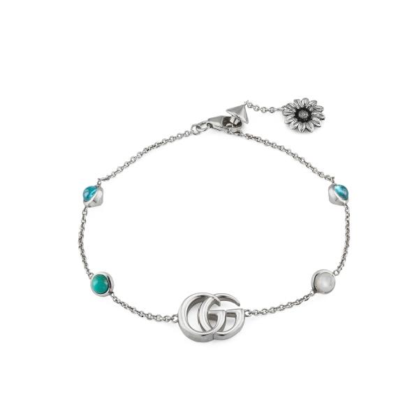 BRACCIALE GG MARMONT - ARGENTO TOPAZI E RESINA TURCHESE - GUCCI SILVER JEWELRY
