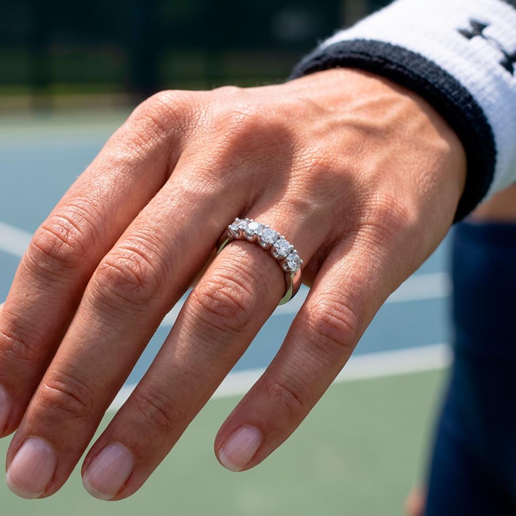 ANELLO VERETTA IN ORO BIANCO A 5 PIETRE - DIAMANTI KT 0.40 - GIORGIO VISCONTI